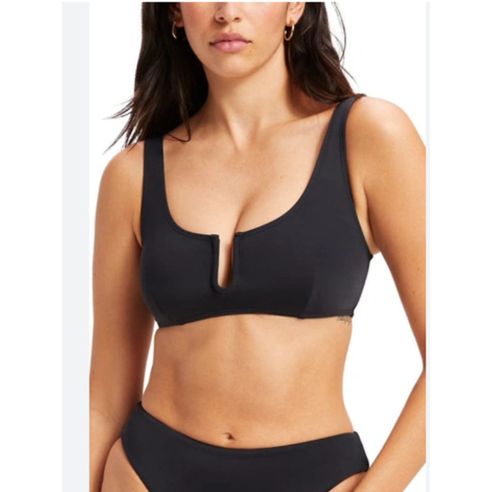 Good American U Ring Vegas Bikini Top In Black Matte Size Small NWOT